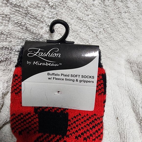 Fashion by Mirabeau BUFFALO Plaid Soft Socks w/Fleece Lining & Grippers - Picture 3 of 6